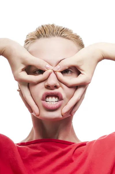 Bella giovane donna caucasica che fa facce — Foto Stock