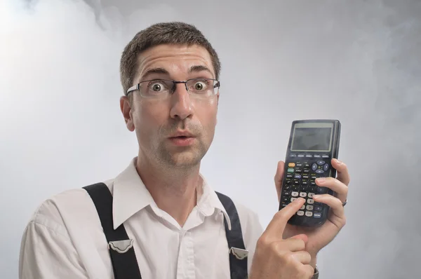 Math Nerd Makes a Critical Error As Smoke Rises From Behind Him — Stock Photo, Image