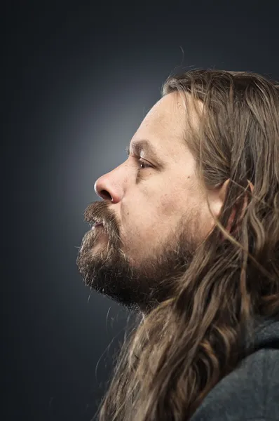 Profile Of A Bearded Long Haired Man — Stock Photo, Image