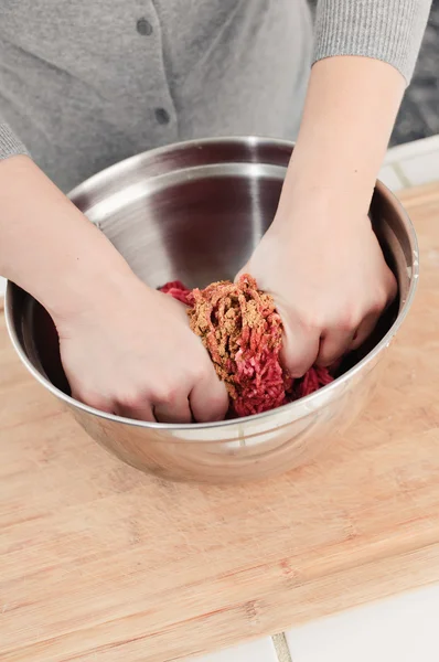 Prepering meat for meat balls — Stock Photo, Image