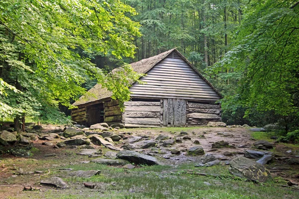 Houten schuur op clearing — Stockfoto