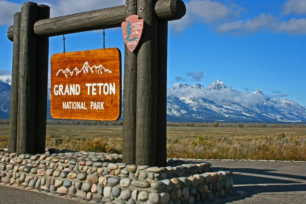 Placa de madeira "Grand Teton NP " — Fotografia de Stock