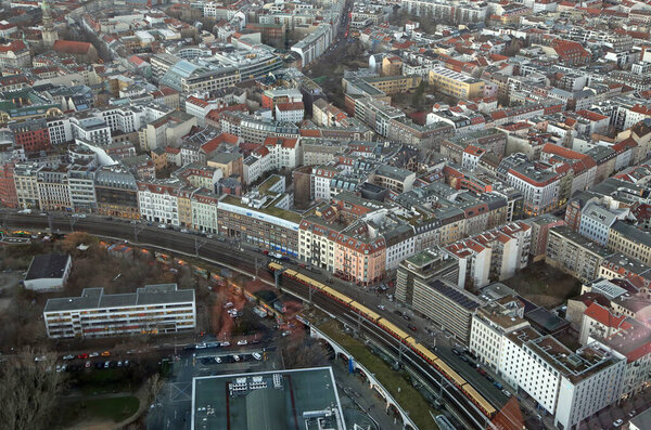 View from TV Tower at the train and Berlin-Mitte - Berlin, Germany