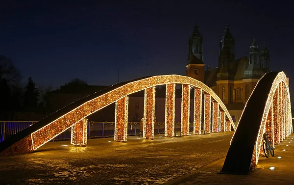 Jordánský Most Noci Ostrow Tymski Poznaň Polsko — Stock fotografie