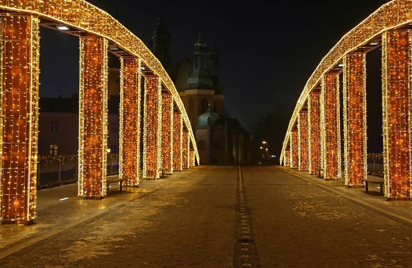 Gångbro Över Jordanien Natten Ostrow Tymski Poznan Polen — Stockfoto