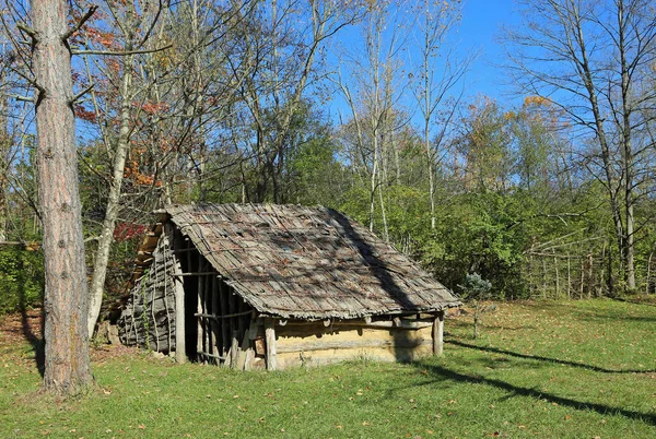 View Indian Log Cabin Woodland Indian Village George Rogers Clark — Foto Stock