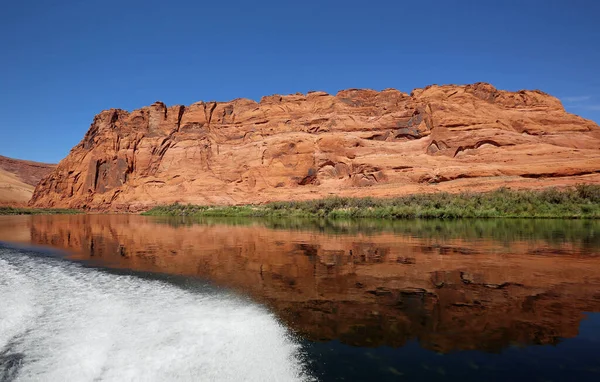 Driving Motorboat Colorado River Horseshoe Bend Page Arizona — Stock Photo, Image