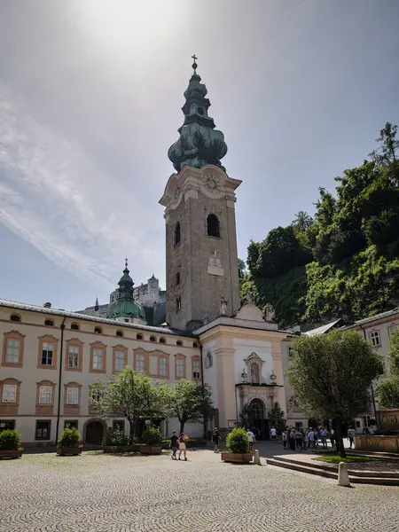 Antiga Torre Igreja Praça Salzburgo Áustria — Fotografia de Stock