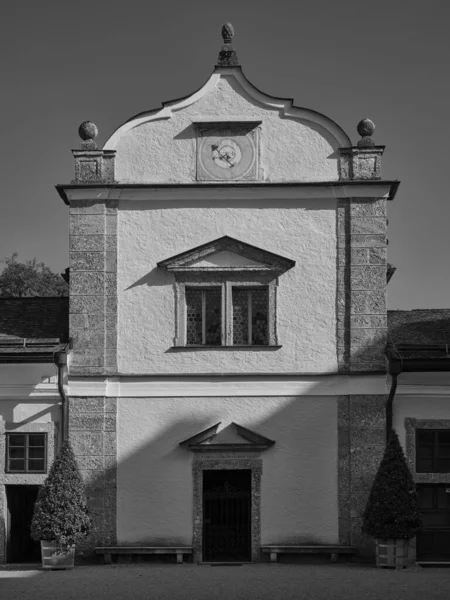 Deel Van Zijvleugel Van Paleis Hellbrunn Zwart Wit Salzburg Oostenrijk — Stockfoto