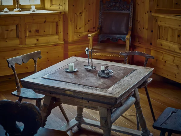 Wooden Historical Table Candles Room Medieval Castle Hohenwerfen Austria — Fotografia de Stock