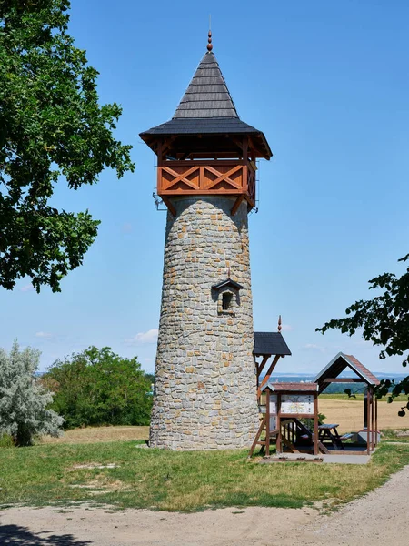Stone Lookout Tower Wooden Roof Holic Slovakia —  Fotos de Stock