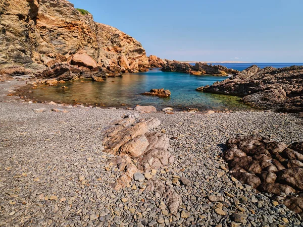 Rocks Sea Long Exposure Menorca Island Spain — стоковое фото