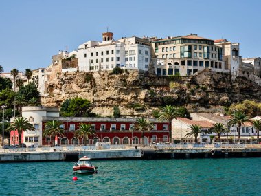 Architecture of houses on the coast of the port of Mahon (Mao) in Menorca, Spain
