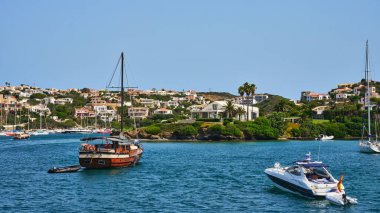 Architecture of houses on the coast of the port of Mahon (Mao) in Menorca, Spain