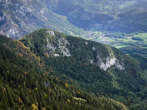 Uitzicht Omliggende Dorpen Heuvels Van Bergketen Rax Oostenrijk — Stockfoto