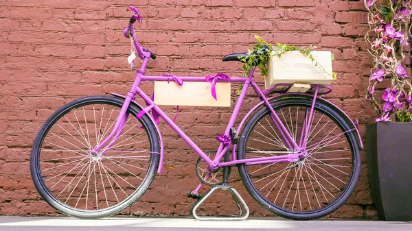 Vintage bicycle against old brick wall — Stock Photo, Image