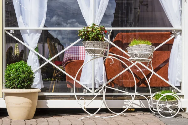 Bed-fiets met bloemen — Stockfoto