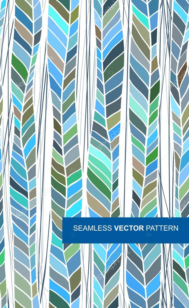 Weeping willow with blue leaves seamless vector pattern.