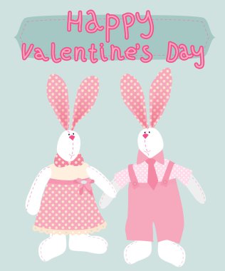 sevimli çizgi vektör romantik kartı. komik çift tavşan.