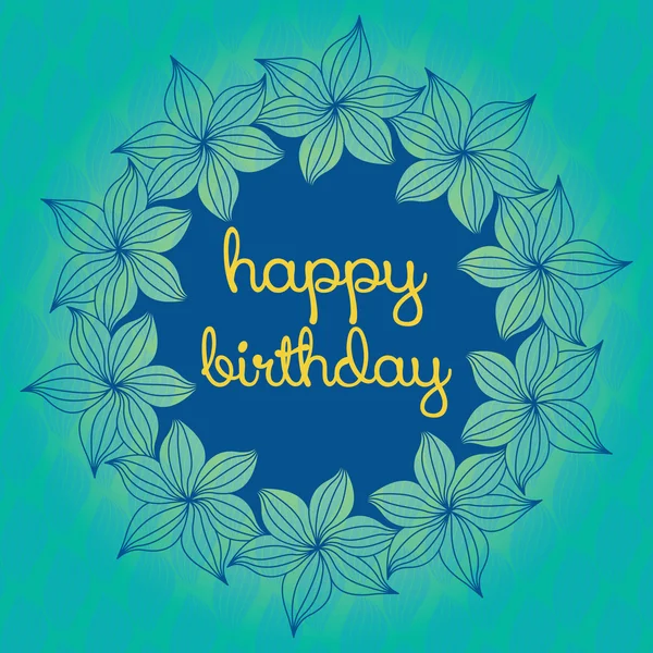 Happy birthday greeting card with flowers and line background — Stock Vector