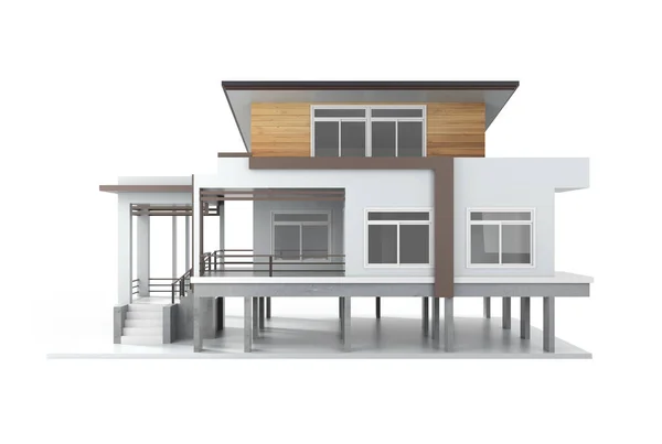 Evin 3D görüntüsü beyaz renkte izole edilmiş.