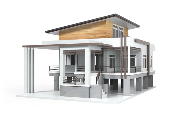 Evin 3D görüntüsü beyaz renkte izole edilmiş.