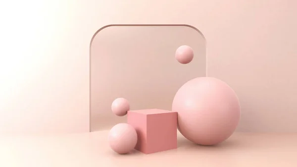 Geometrik formlarla soyut asgari sahne. Krem rengi silindir podyumlar. Soyut arkaplan. Kozmetik kapsülleri göstermek için sahne. Vitrin, vitrin, vitrin. 3d hazırlayıcı.