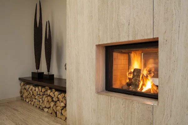 Travertine house: Fireplace — Stock Photo, Image