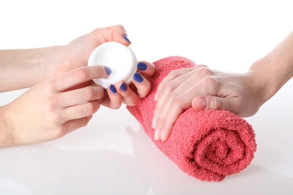 Hands moisturizing — Stock Photo, Image