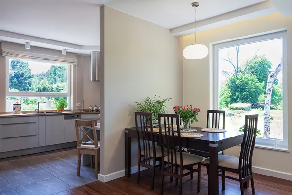 Bright space - dining room and kitchen — Stock Photo, Image