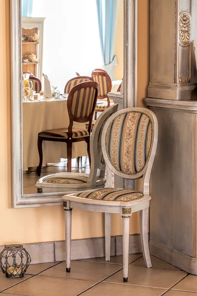 Mediterranean interior - mirror and chair — Stock Photo, Image