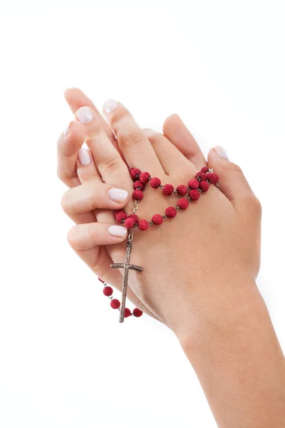 Praying with rosary, isolated — Stock Photo, Image