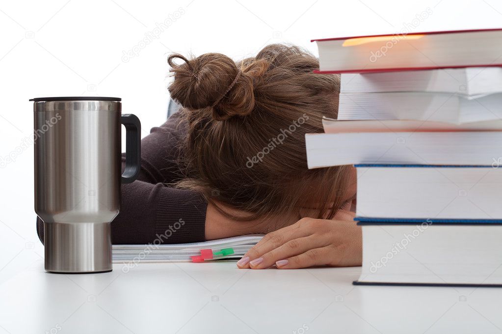 Frustrated student with a coffee