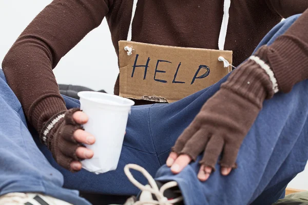 Male homeless with sign — Stock Photo, Image