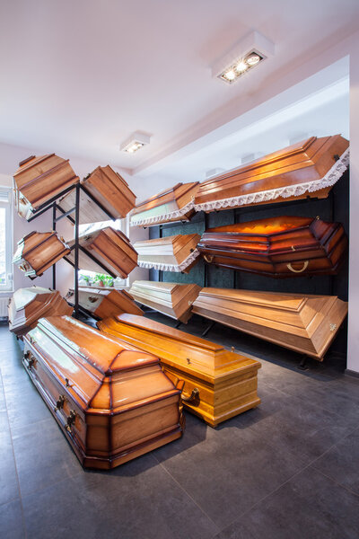 Coffins in funeral home