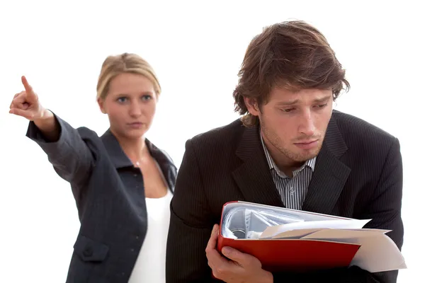 Capo arrabbiato e povero lavoratore — Foto Stock