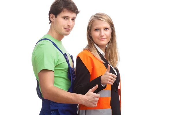 Employees showing the OK gesture — Stock Photo, Image