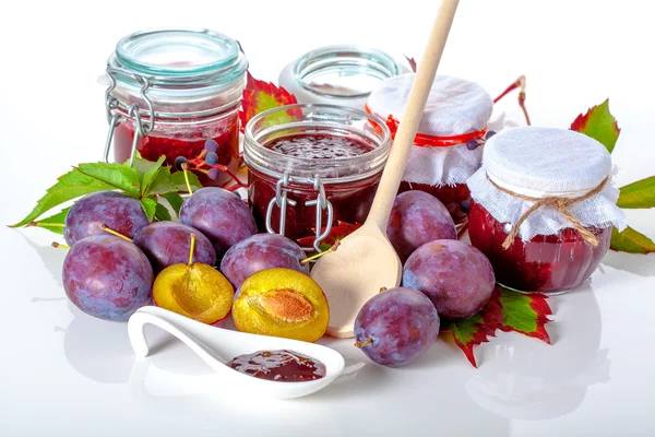 Frukt og syltetøyglass – stockfoto