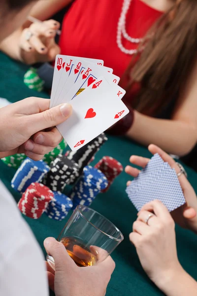 Royal flush in pokerspel — Stockfoto