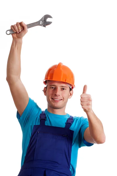 Repairman with metal wrench — Stock Photo, Image