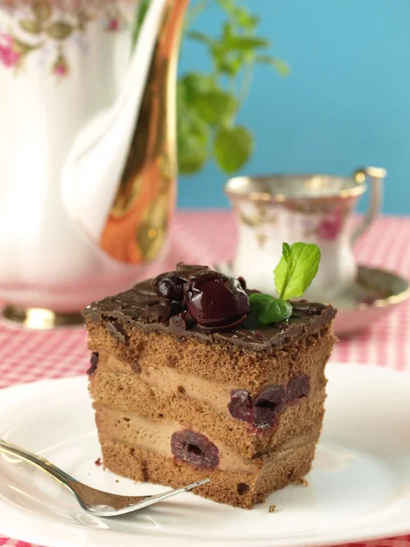 Chocolate cake with cherries — Stock Photo, Image