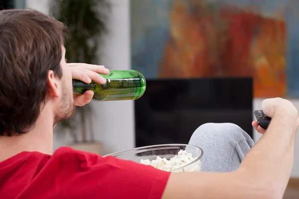 Match time, man with beer — Stock Photo, Image