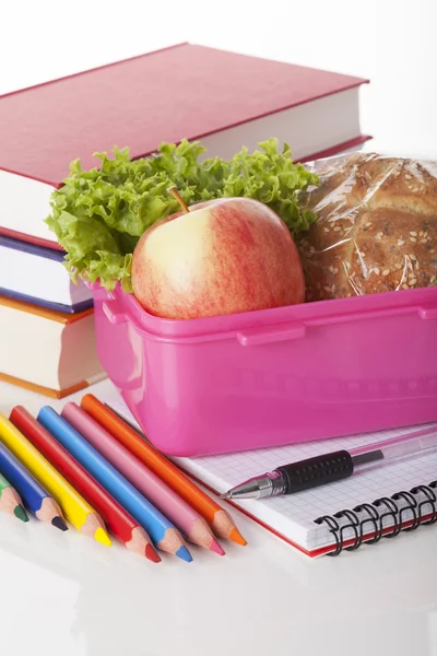 Escuela rosa almuerzo box — Foto de Stock