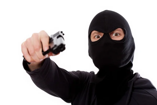 Ladrão com arma e máscara — Fotografia de Stock