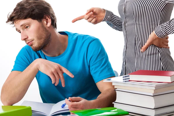 Lazy student with angry teacher — Stock Photo, Image