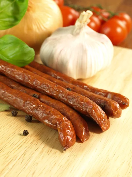 Smoked sausage sticks — Stock Photo, Image