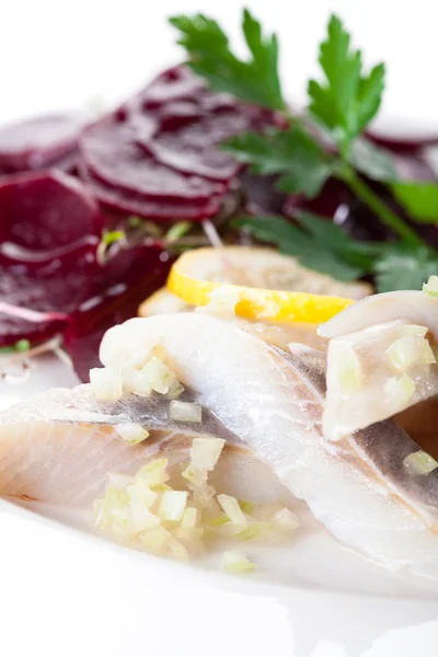 Herring with beets snack — Stock Photo, Image