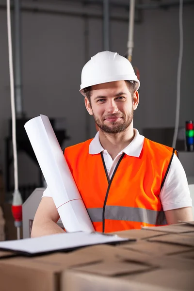 Handsome engineer in factory — Stock Photo, Image