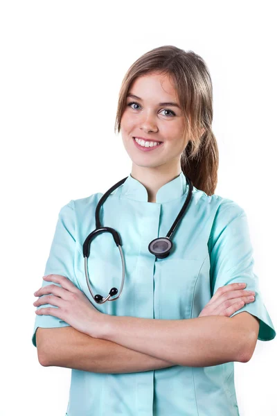 Beautiful physician on white background — Stock Photo, Image