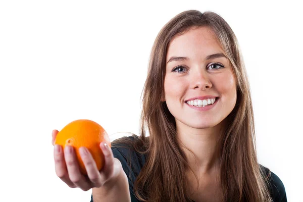 Teenage girl  with orange — Stock Photo, Image